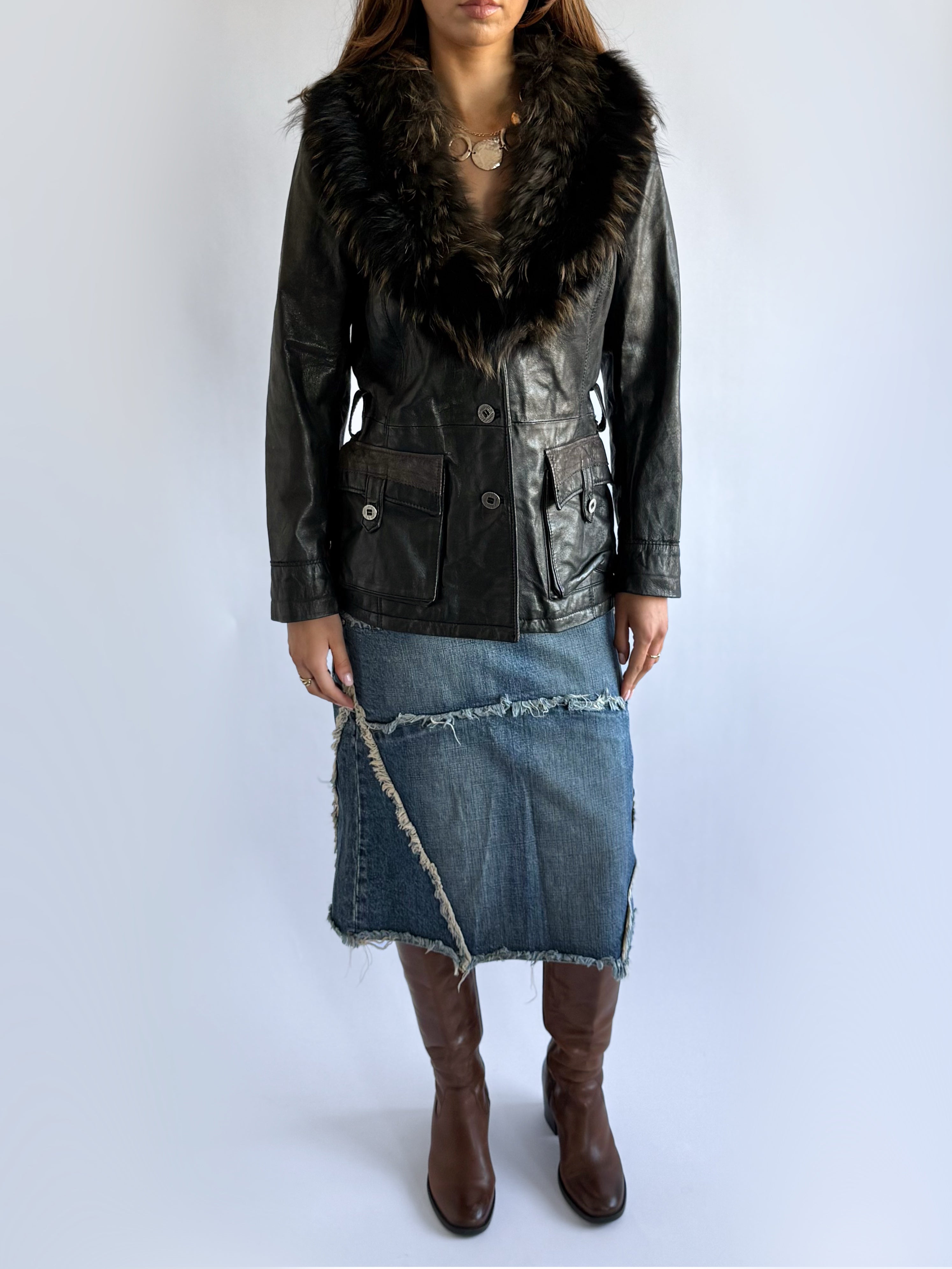 Genuine Leather & Fur Jacket - Size L