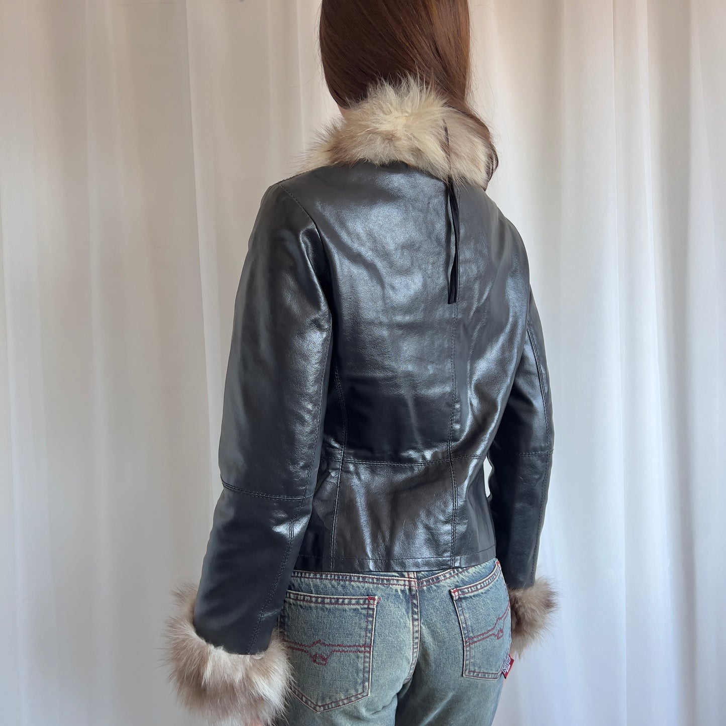 00s Leather & Fur Zip Jacket - Size M