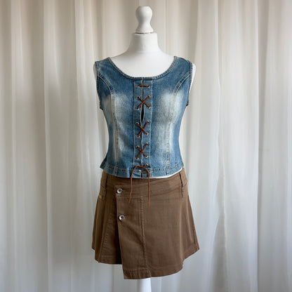 00s Denim Lace Up Crop Top - Size M