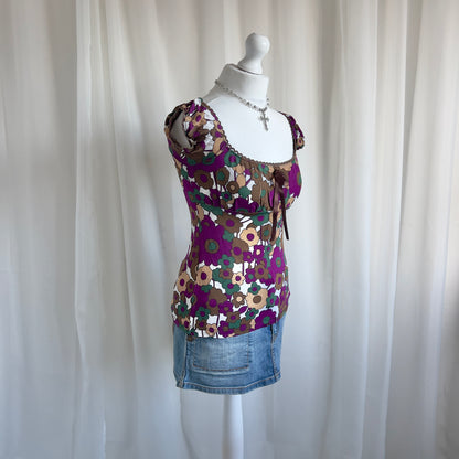 00s Floral Milkmaid Crop Top - Size M