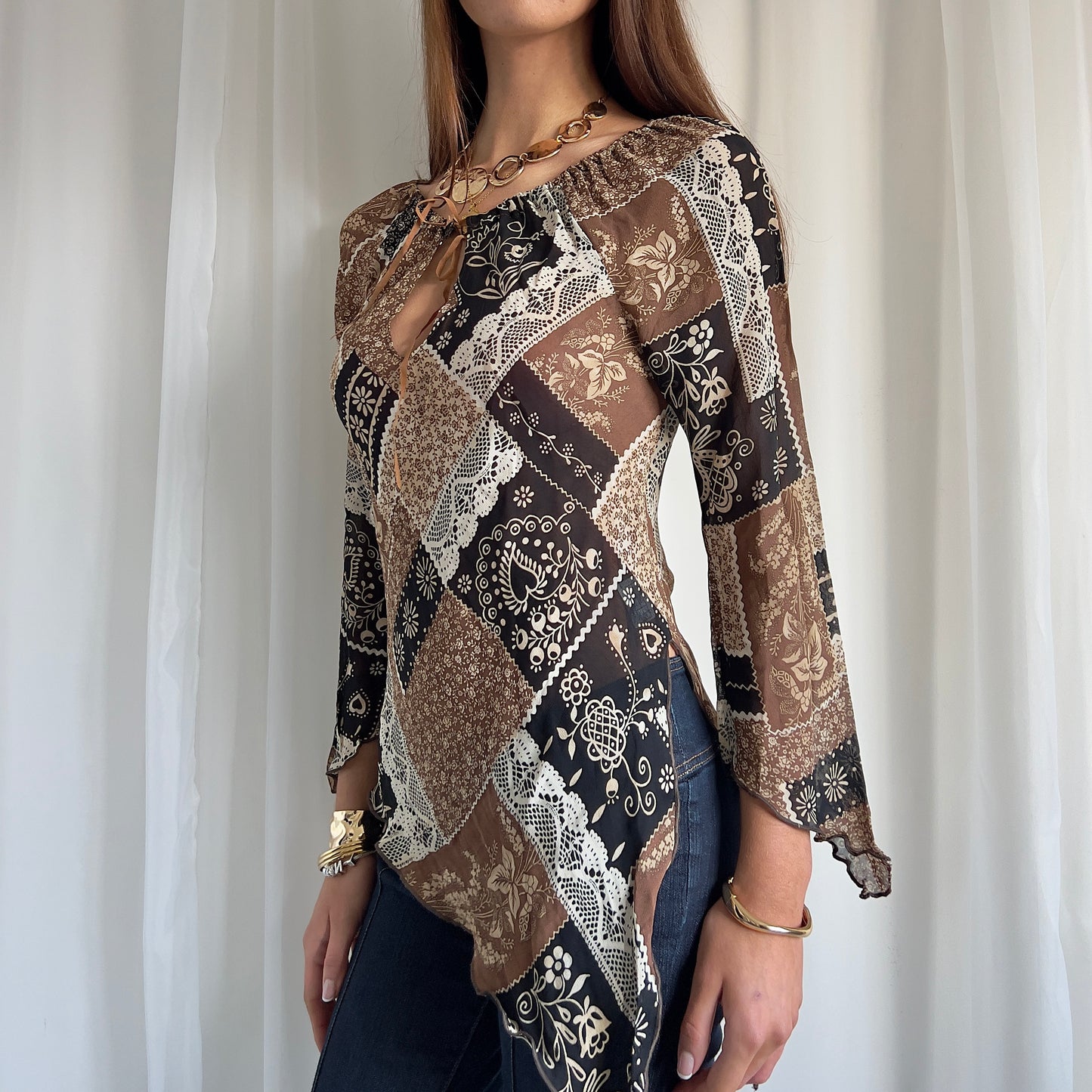 90s Pimkie Paisley Asymmetric Top - Size M