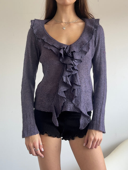 90s Ruffle Mohair Knit Sweater - Size M