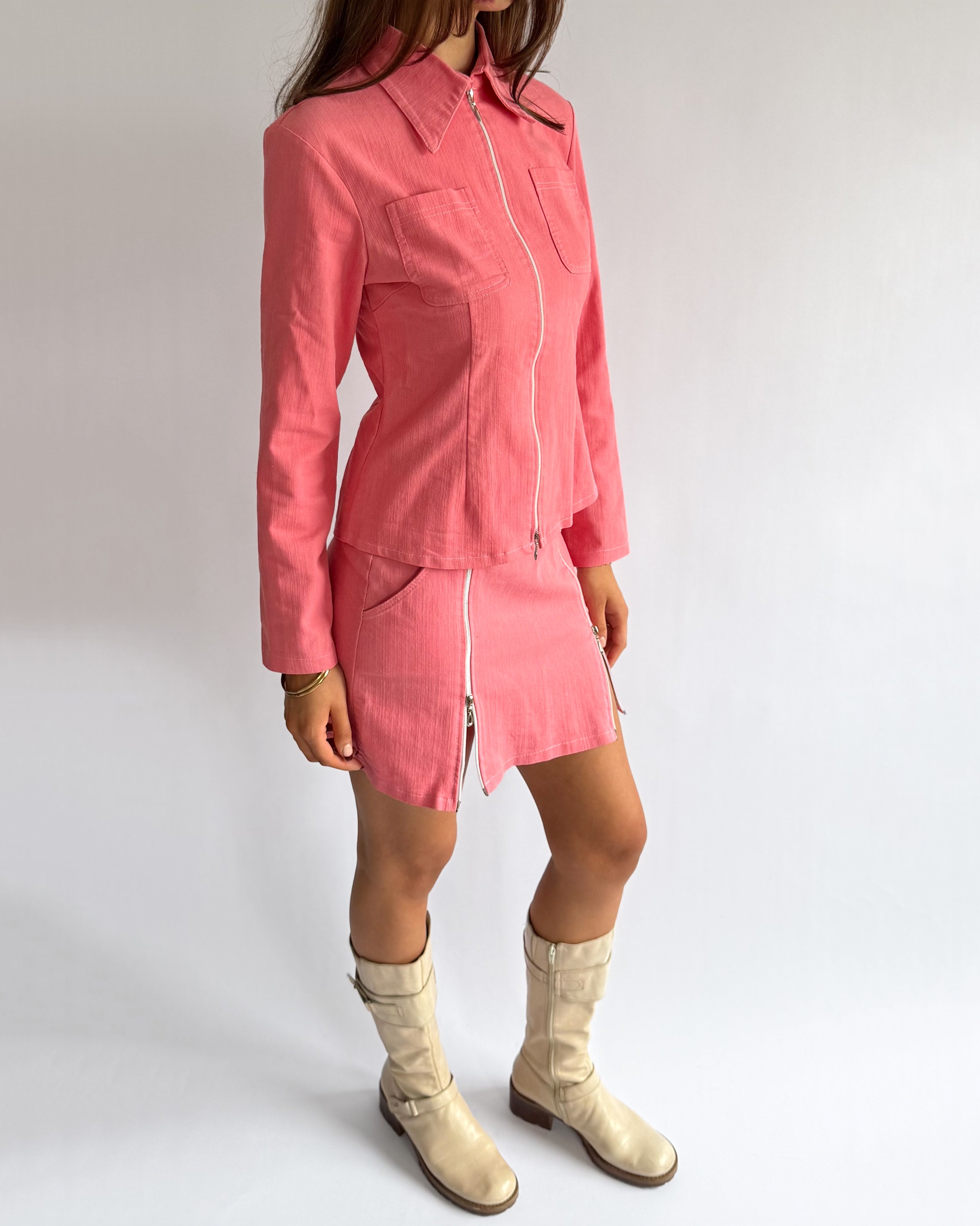 Zip Shirt & Skirt Matching Set - Size M