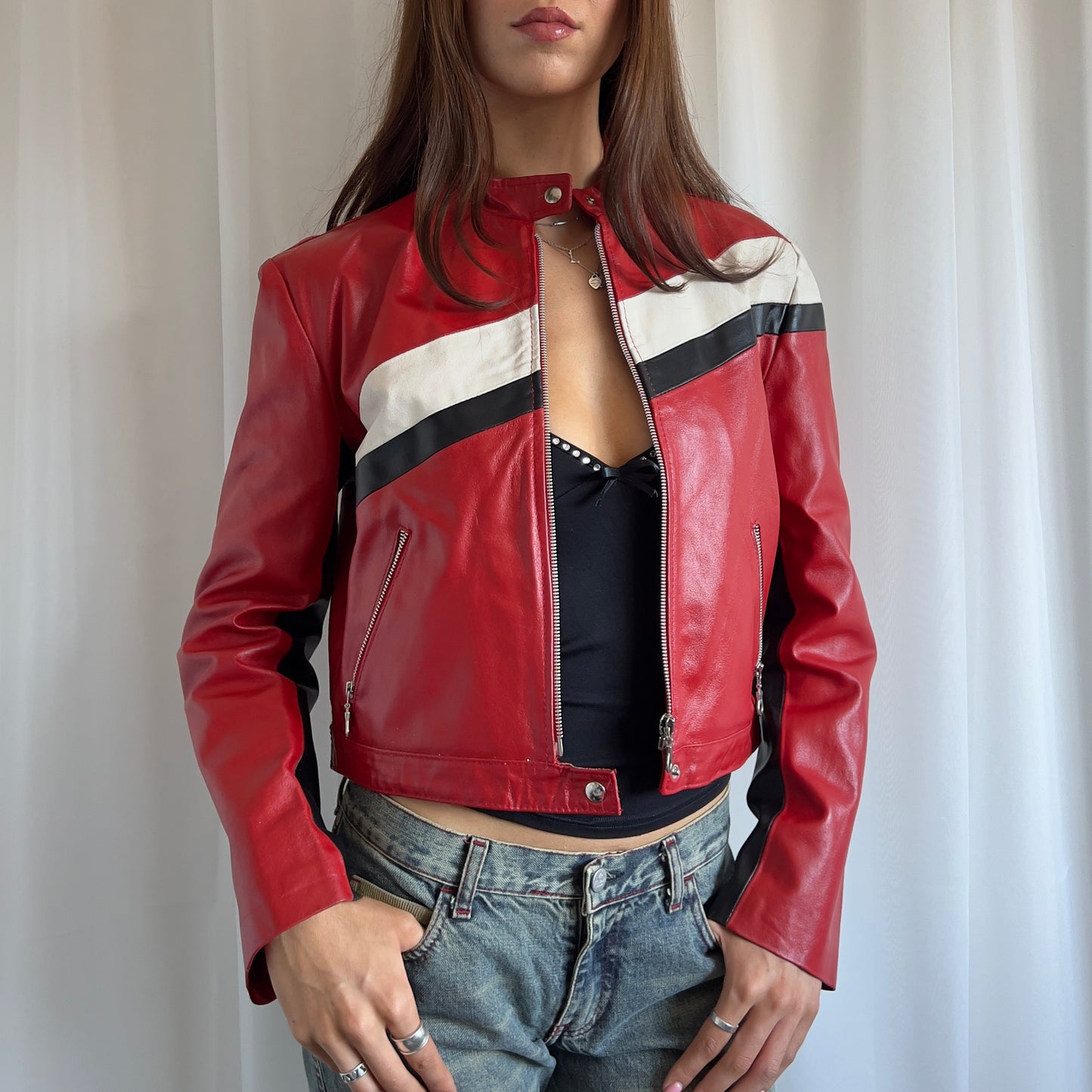 90s Genuine Leather Moto Zip Jacket - Size L