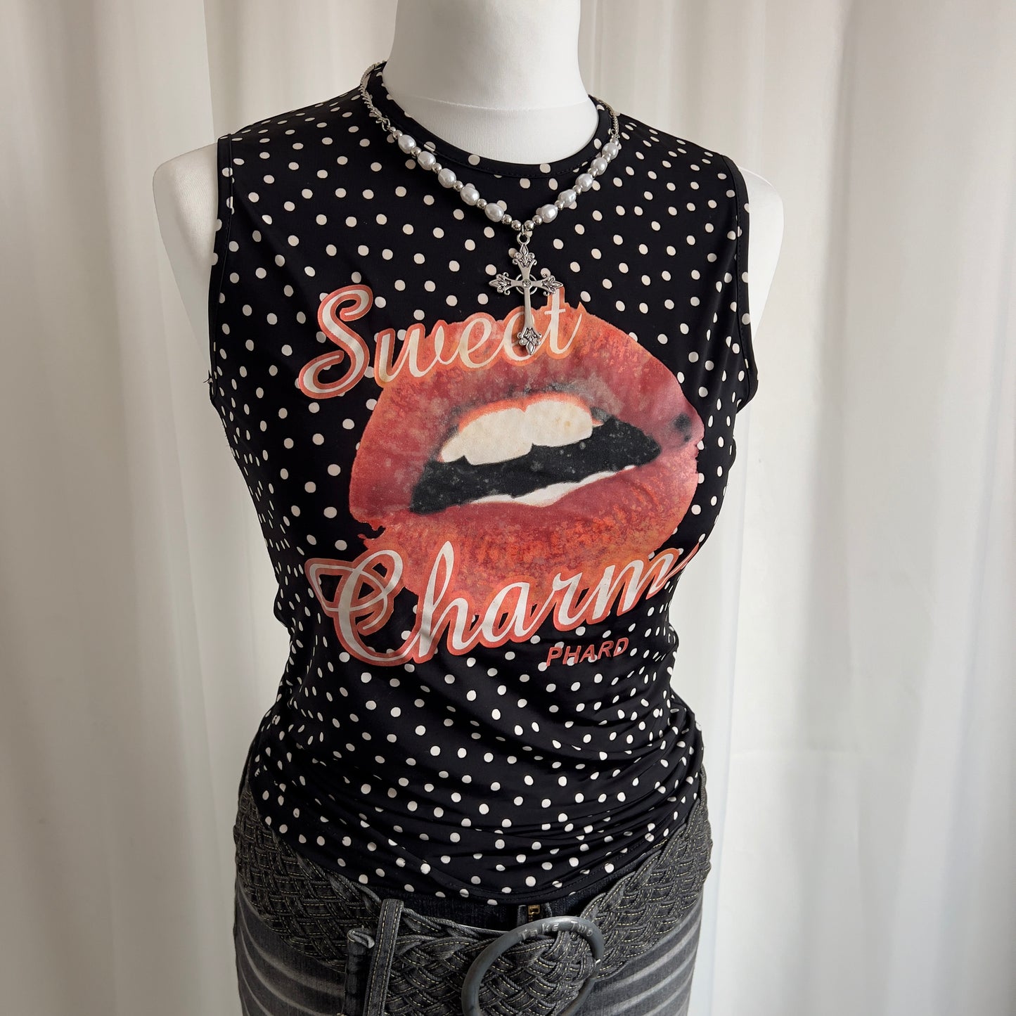 00s Polka Dot Lips Crop Top - Size S