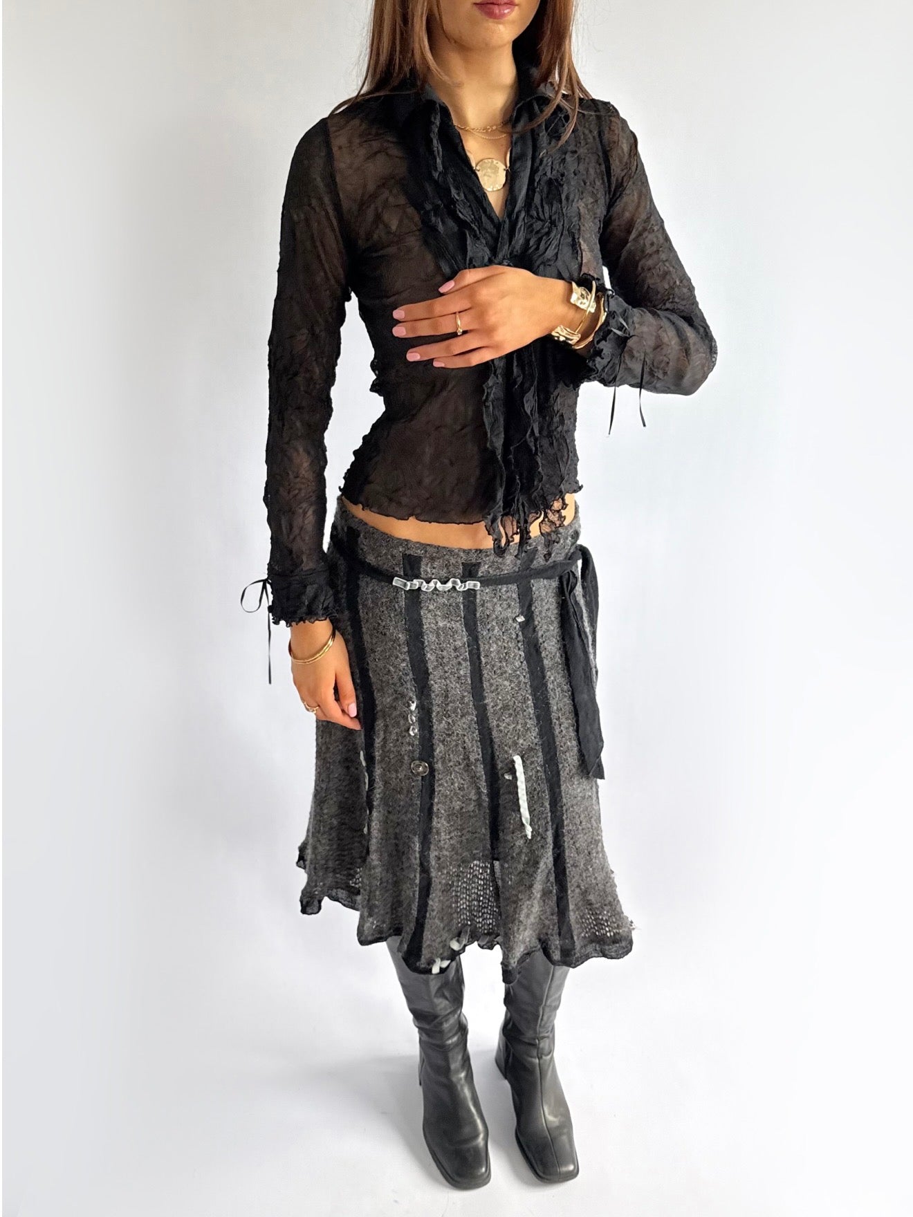 Clockhouse Sheer Ruffle Top - Size M