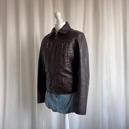 00s Genuine Leather Double Zip Jacket - Size L