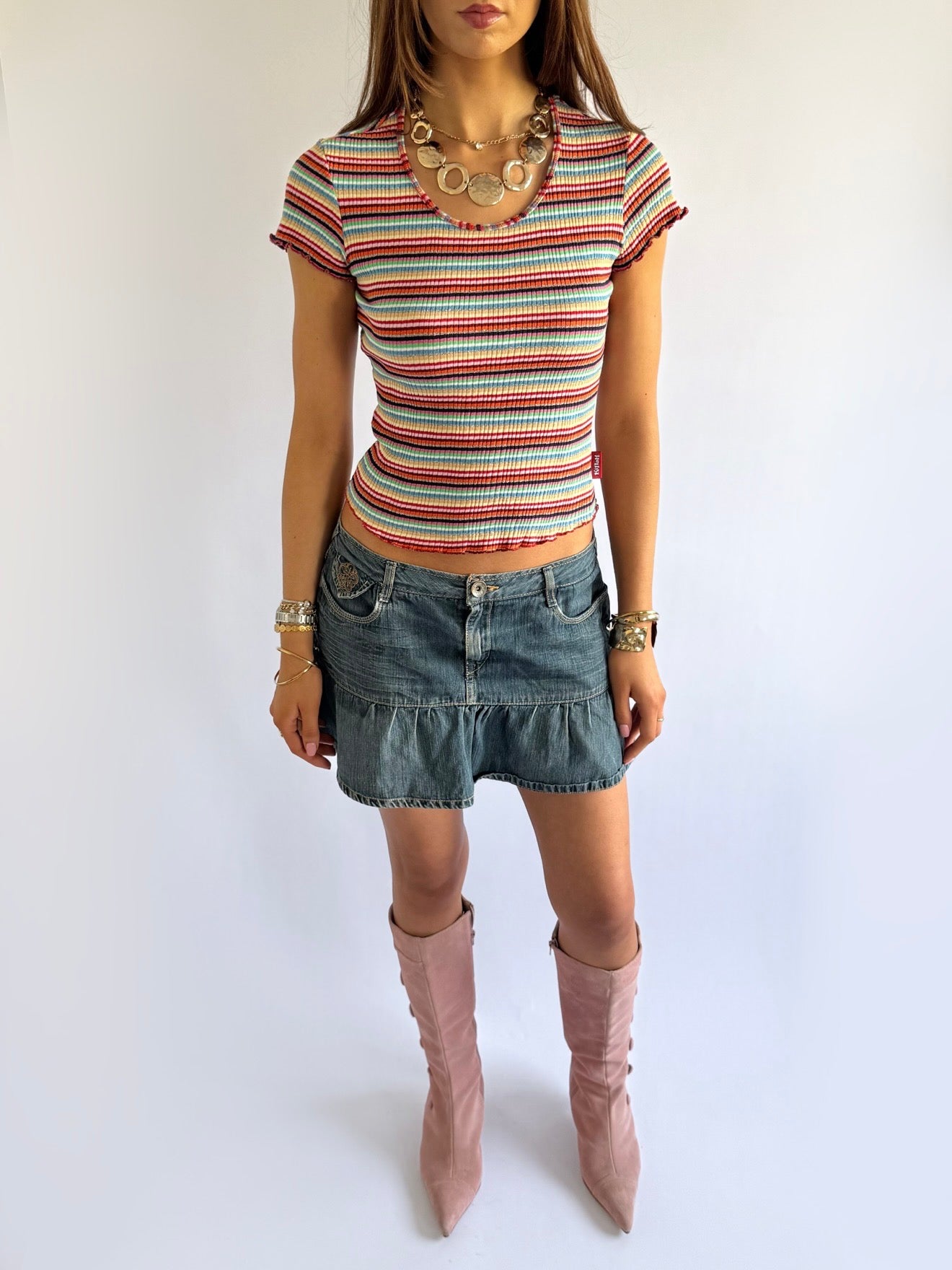 Denim Pleated Mini Skirt - Size M