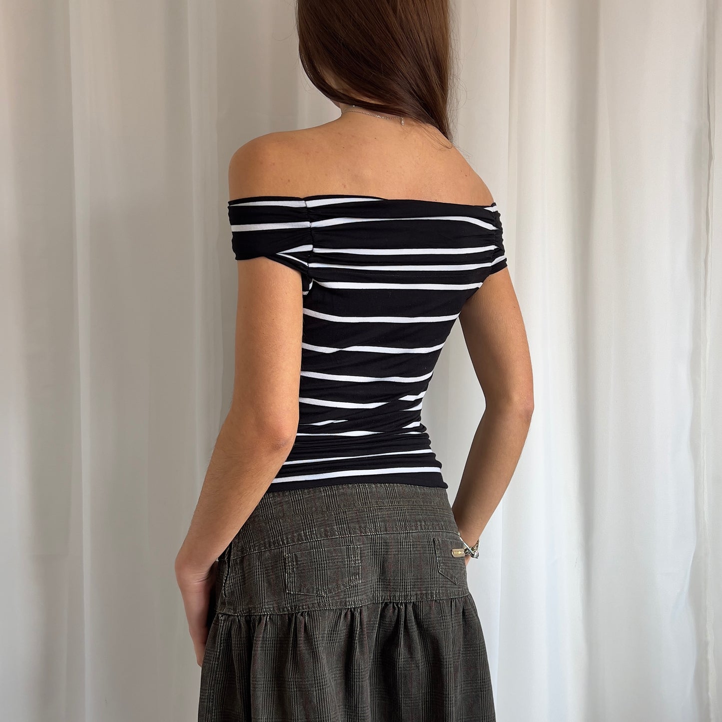 00s Off The Shoulder Striped Top - Size M