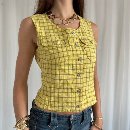 90s Plaid Button Up Crop Top - Size S