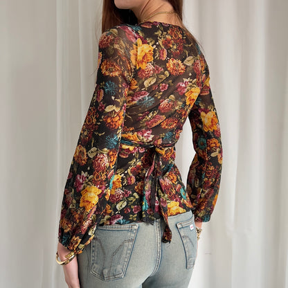 90s Floral Sheer Top - Size S