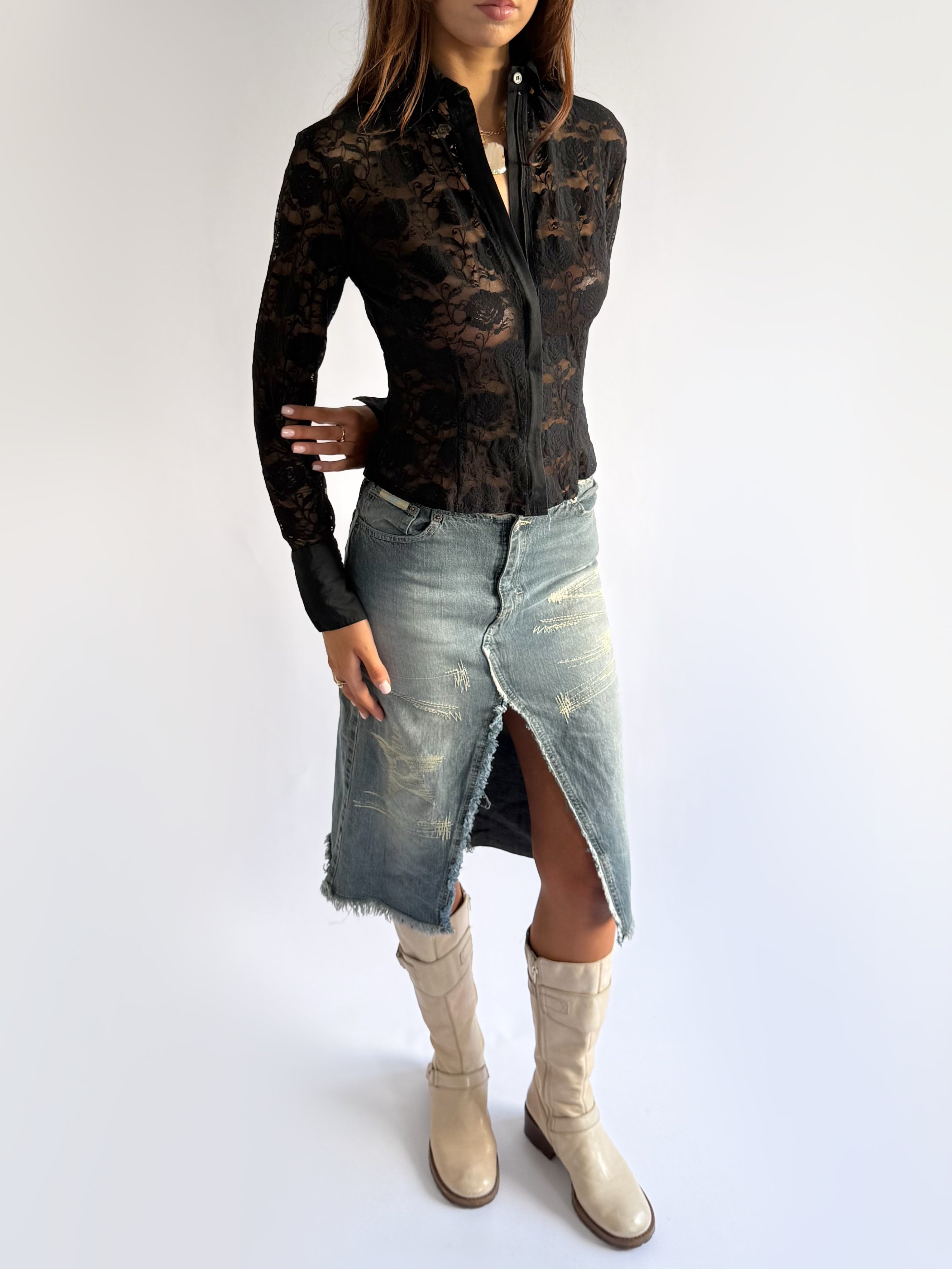 Lace Zip Shirt - Size S