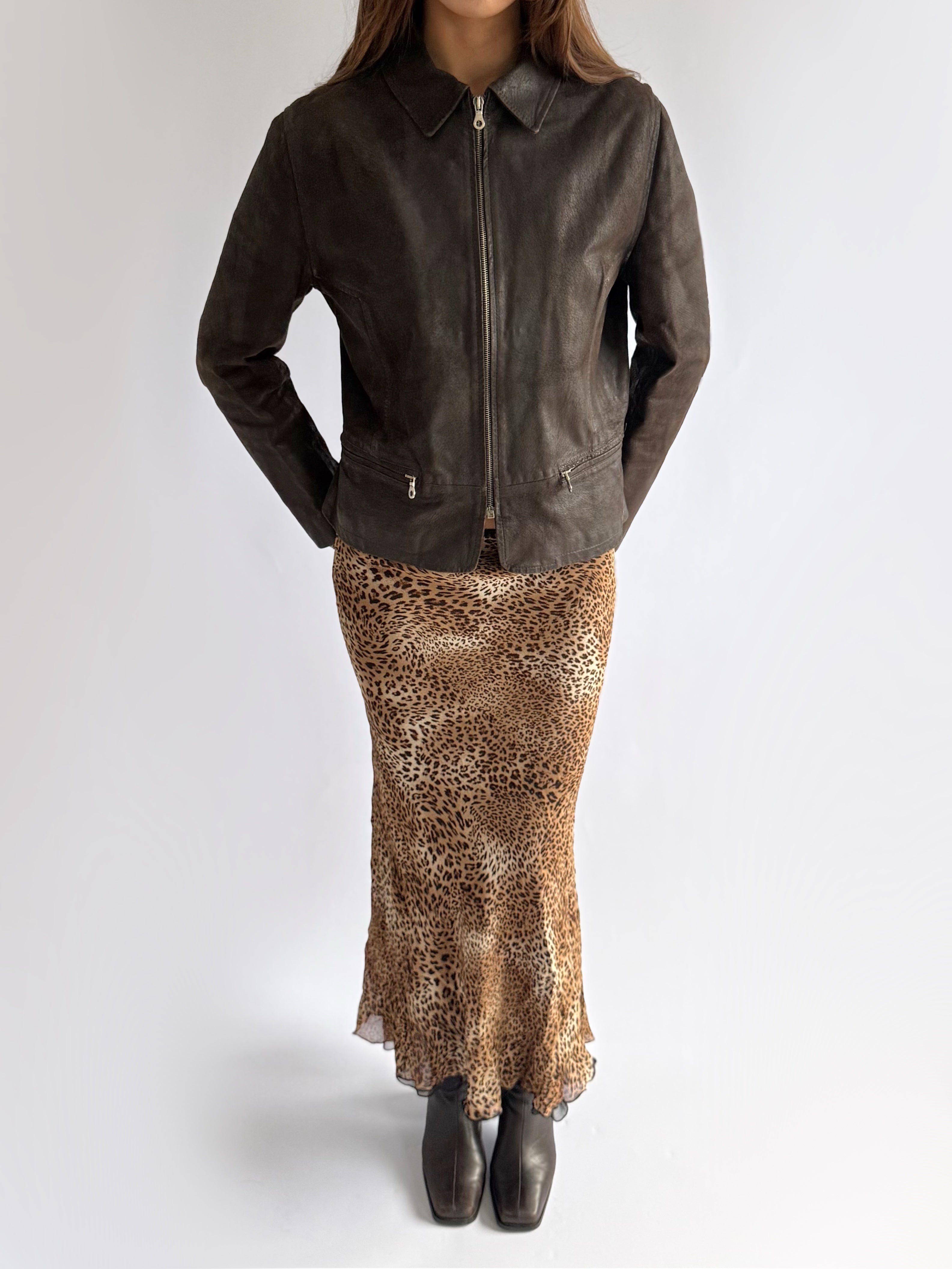 Genuine Leather Zip Jacket - Size XL