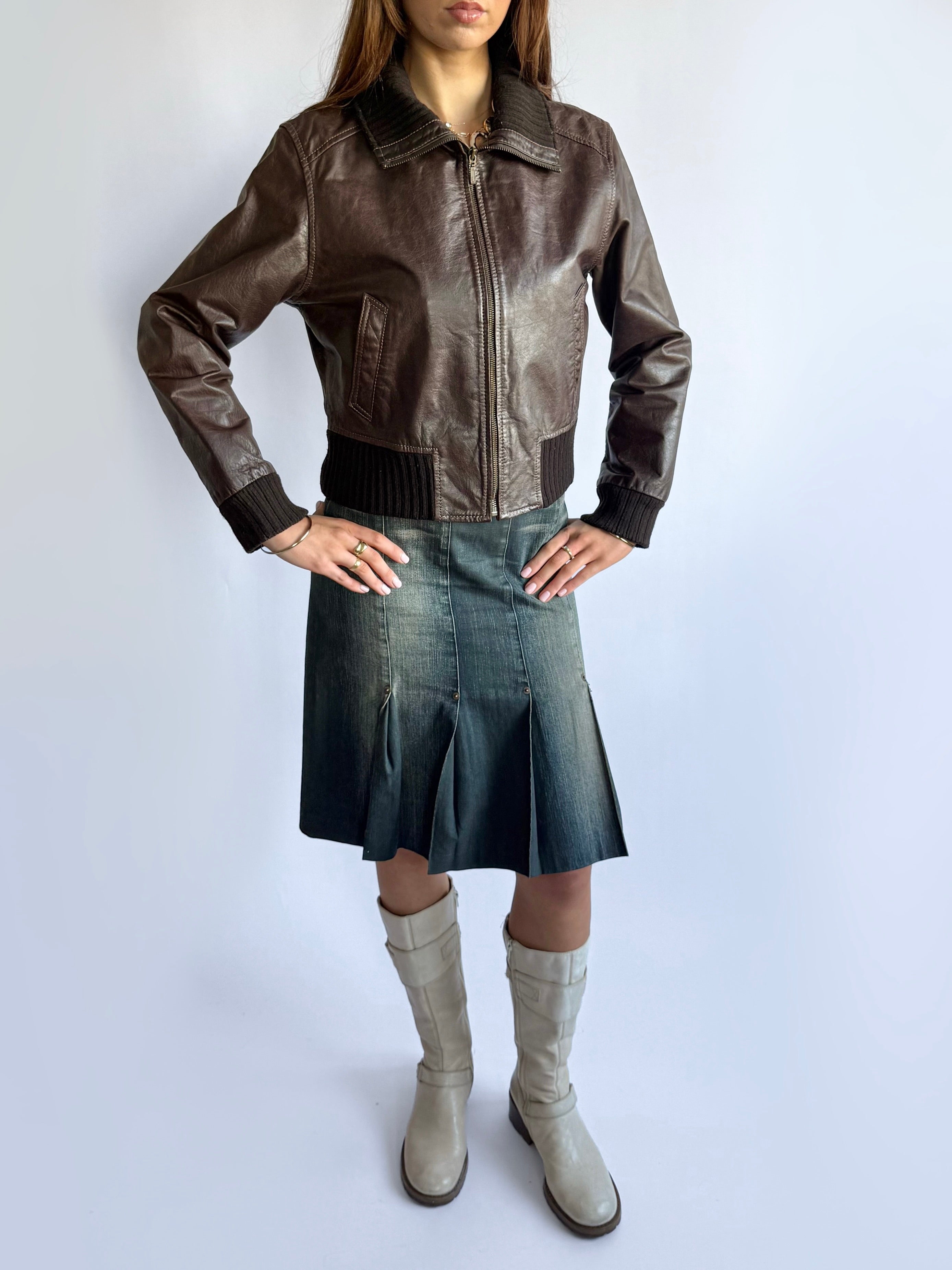 Genuine Leather Zip Jacket - Size M