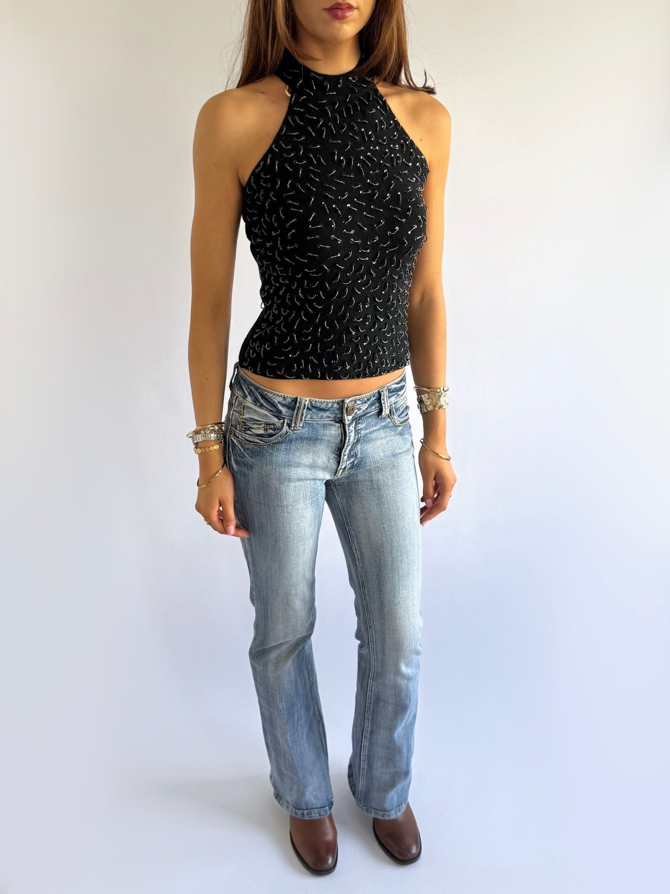 Knit Beaded Sequin Top - Size S