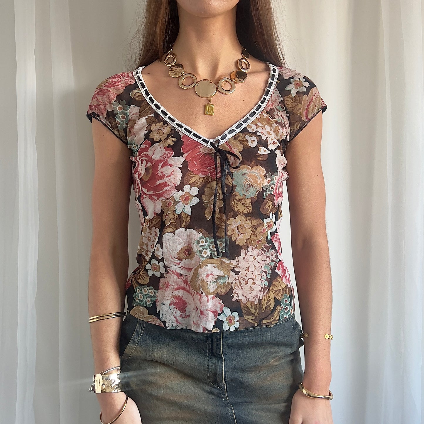 90s Floral Milkmaid Top - Size M