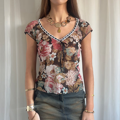 90s Floral Milkmaid Top - Size M