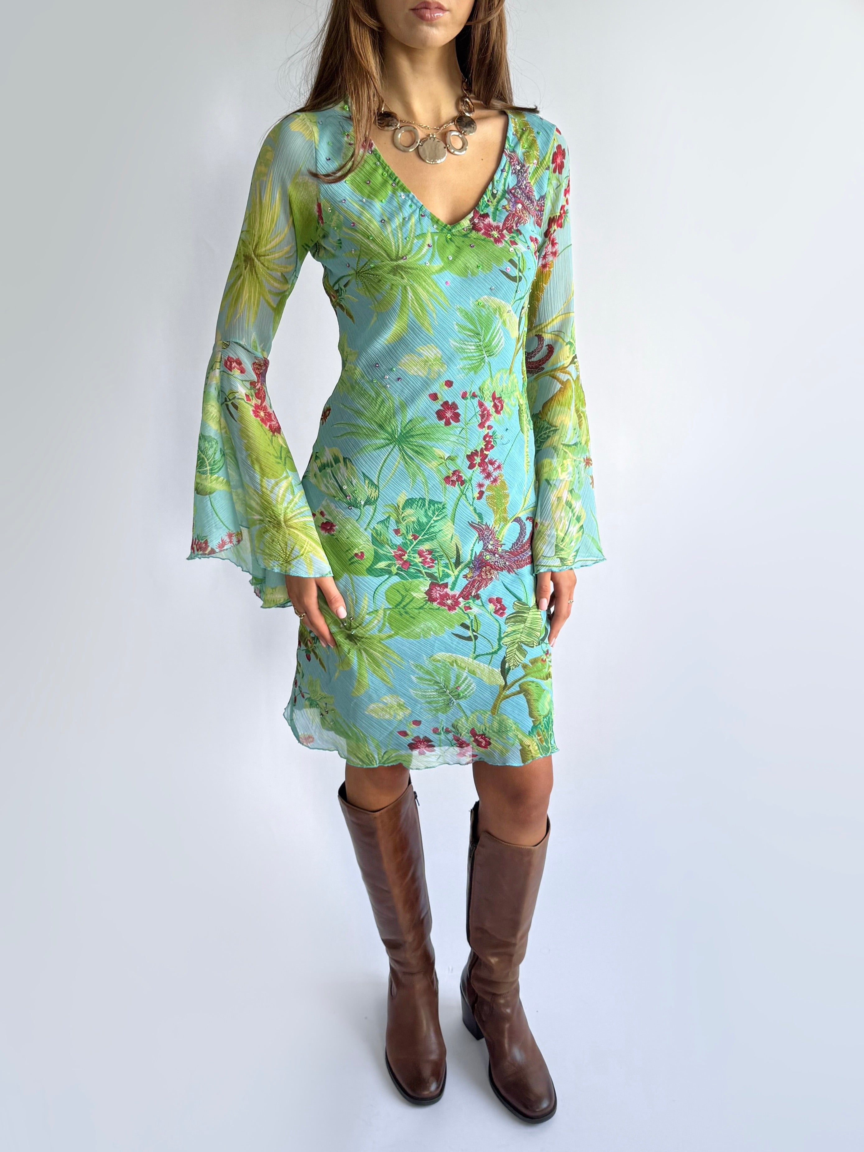 Floral Flared Midi Dress - Size S
