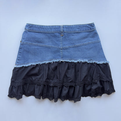 00s Denim Ruffle Layered Mini Skirt - Size L