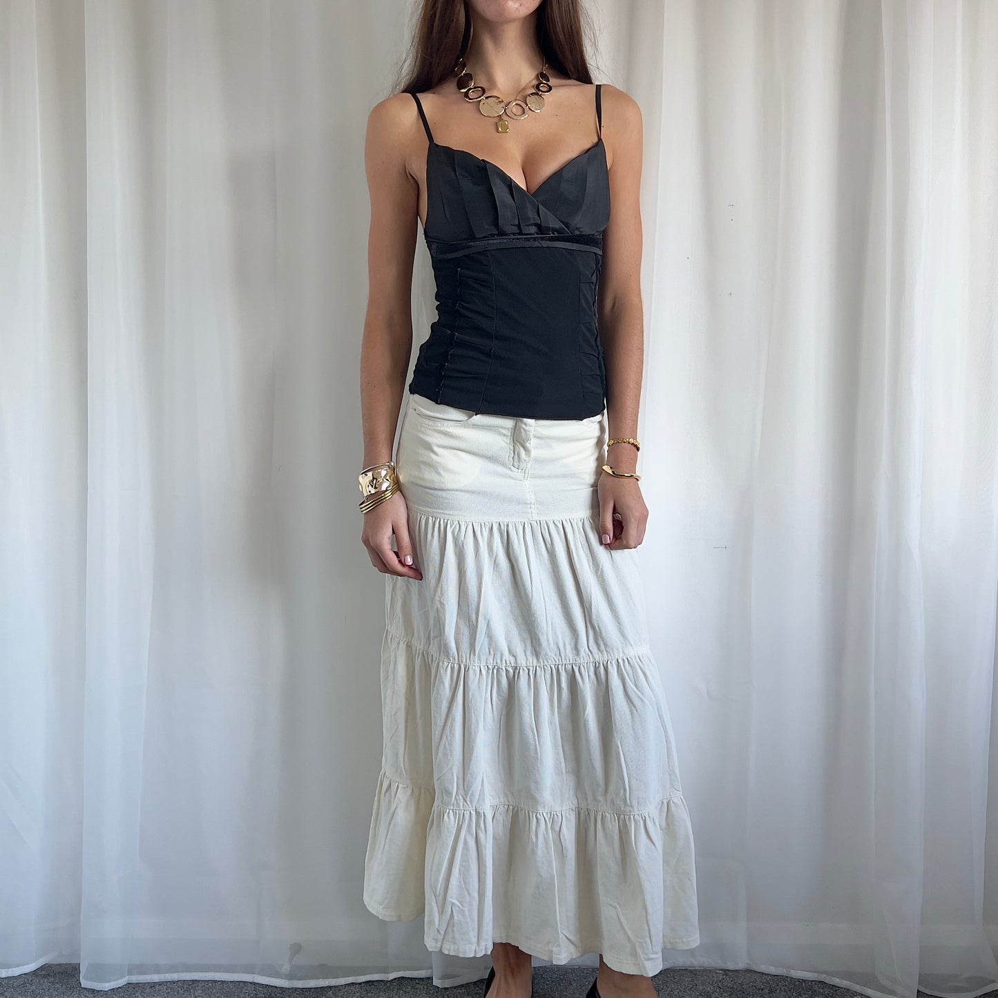 90s Tiered Maxi Skirt - Size S