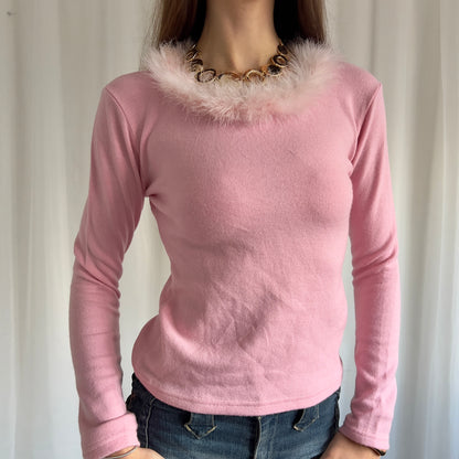 90s Knit & Fur Trim Jumper - Size S