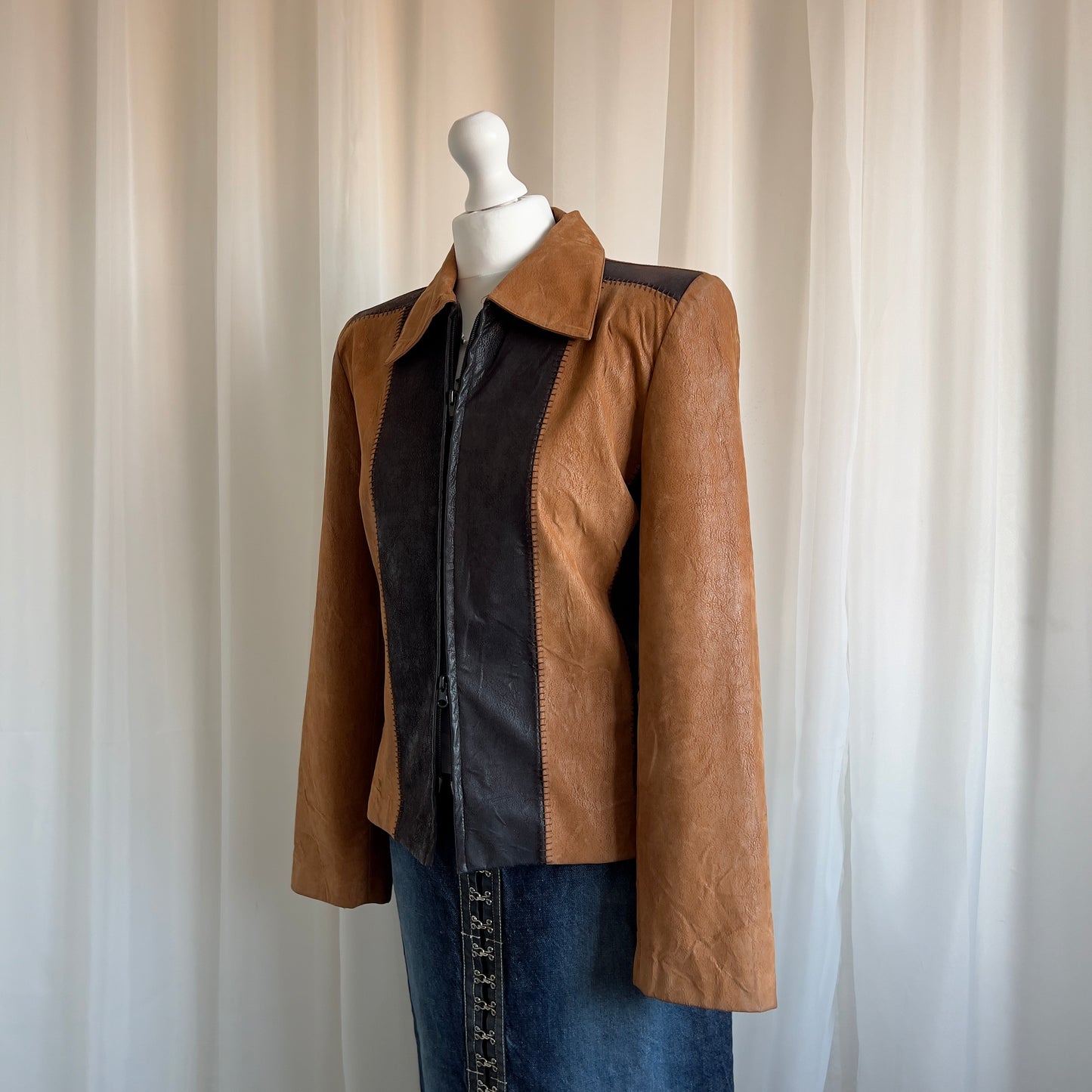 90s Genuine Suede & Leather Double Zip Jacket - Size M