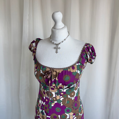 00s Floral Milkmaid Crop Top - Size M