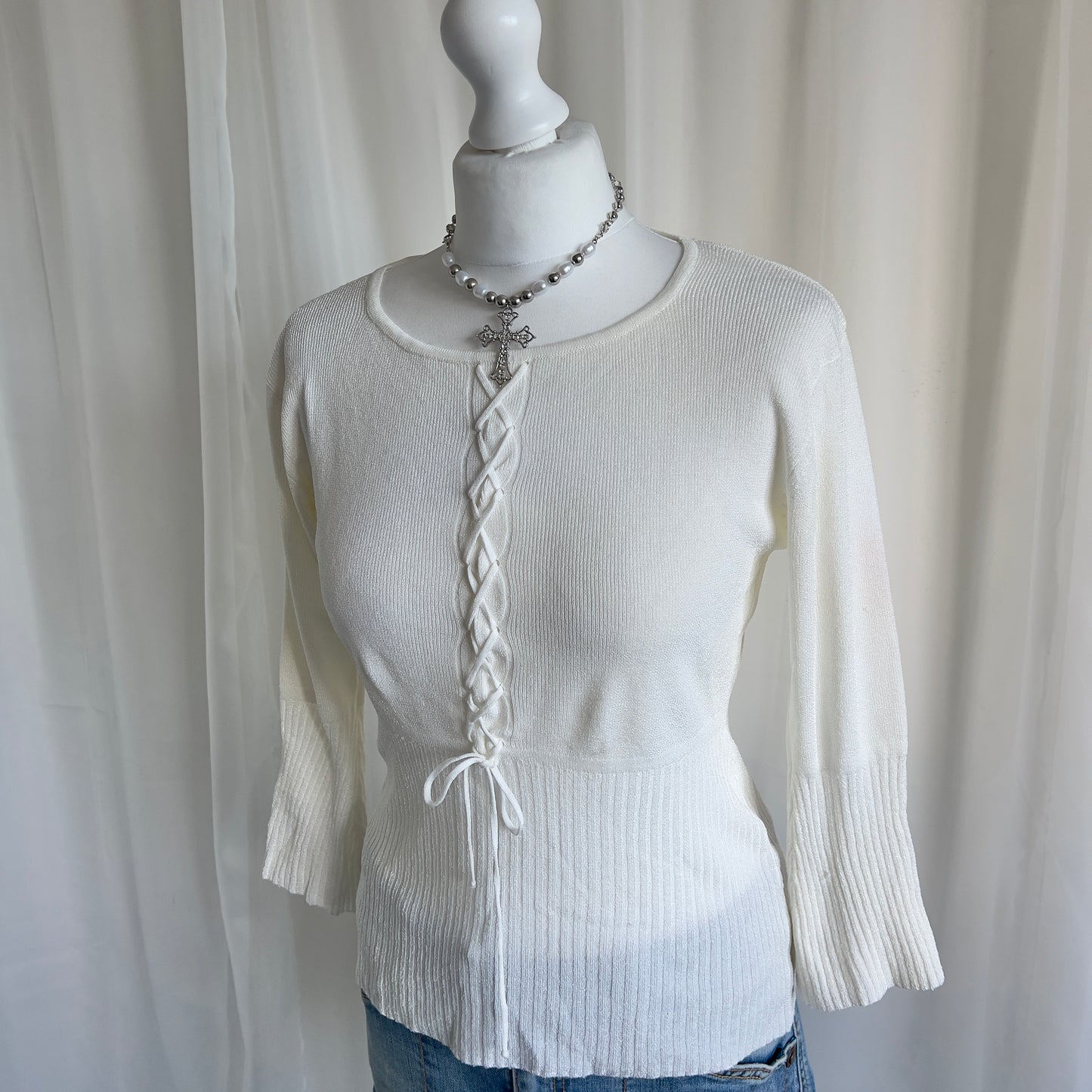 00s Knit Lace Up Jumper - Size M