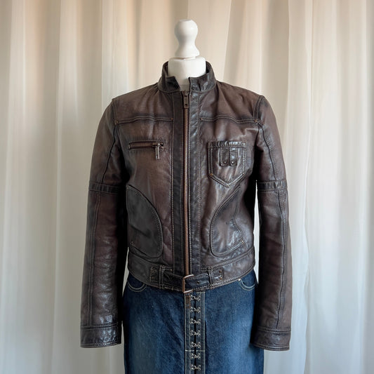 00s Genuine Leather Double Zip Jacket - Size L