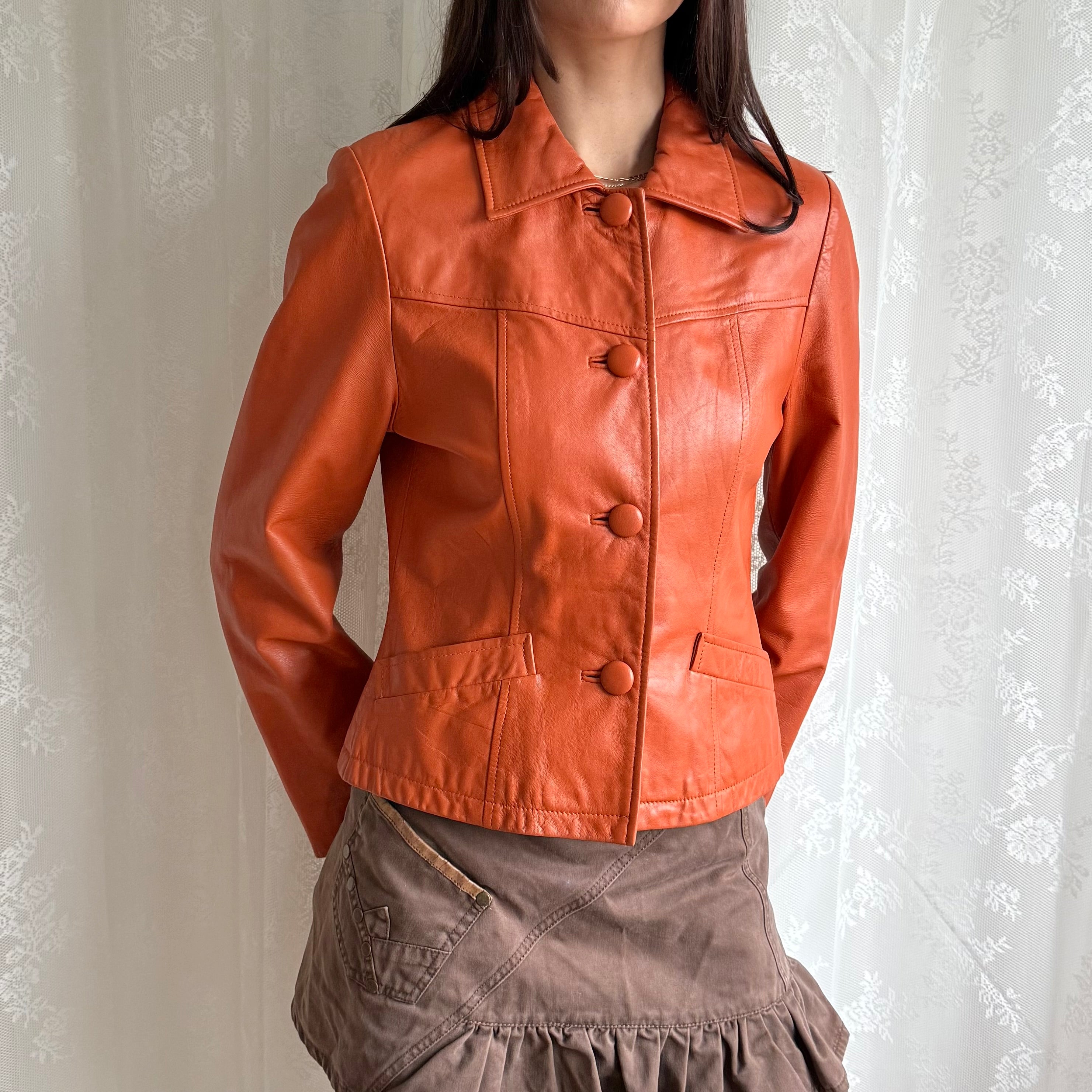 Genuine Leather Button Jacket - Size S