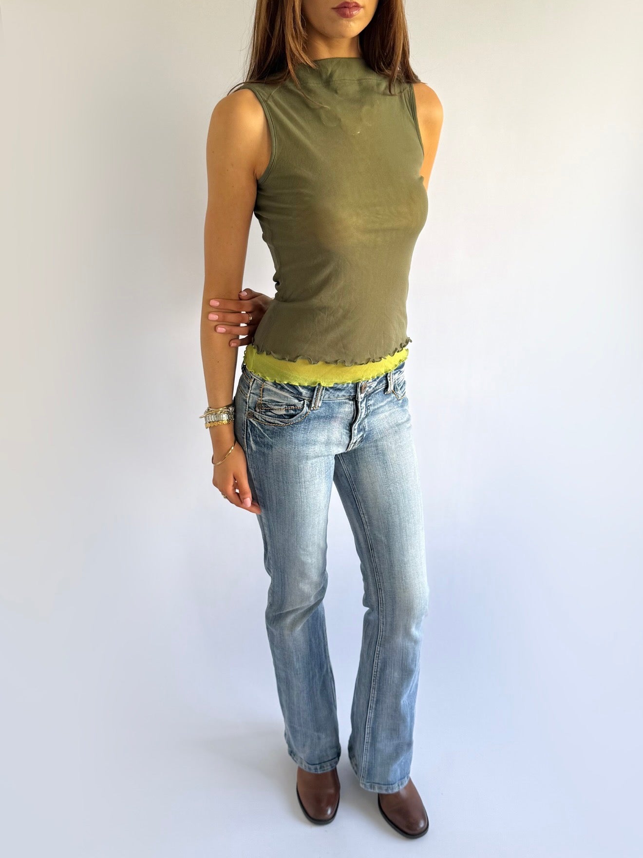 Mesh Boat Neck Top - Size M