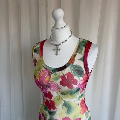 00s Floral Mesh Cami Top - Size M