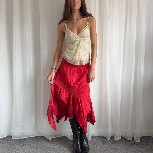 90s Boho Asymmetric Layered Midi Skirt - Size M