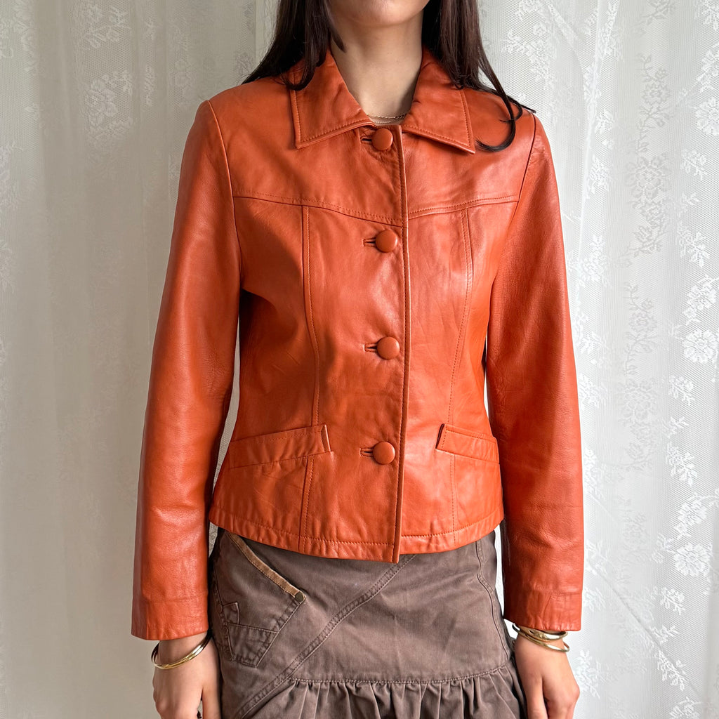 Genuine Leather Button Jacket - Size S