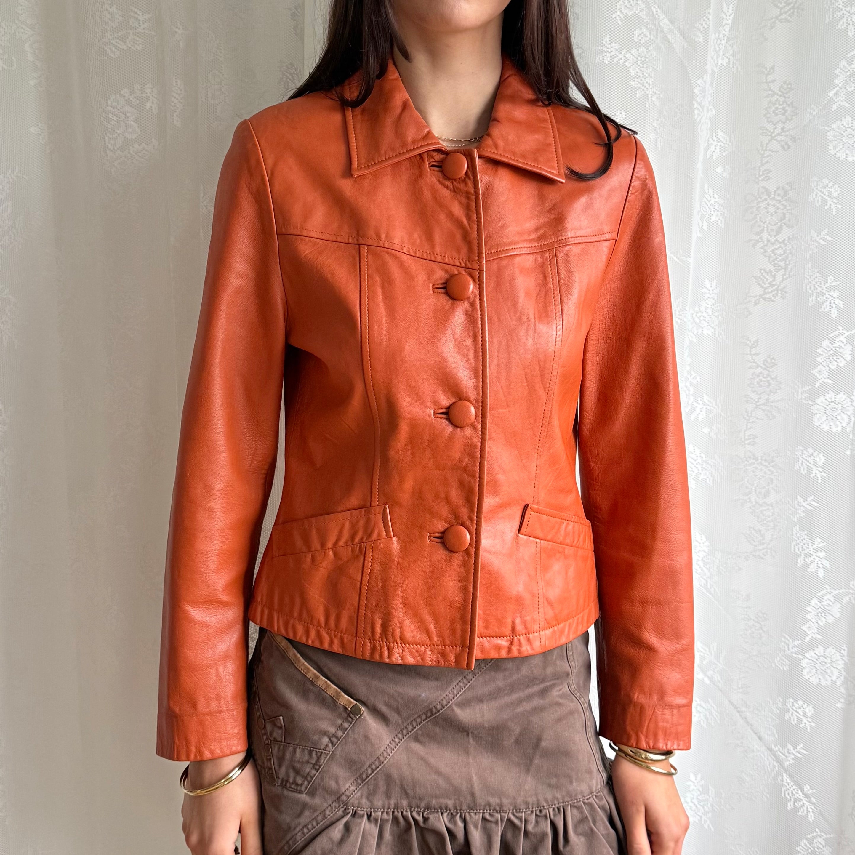 Genuine Leather Button Jacket - Size S