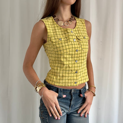 90s Plaid Button Up Crop Top - Size S