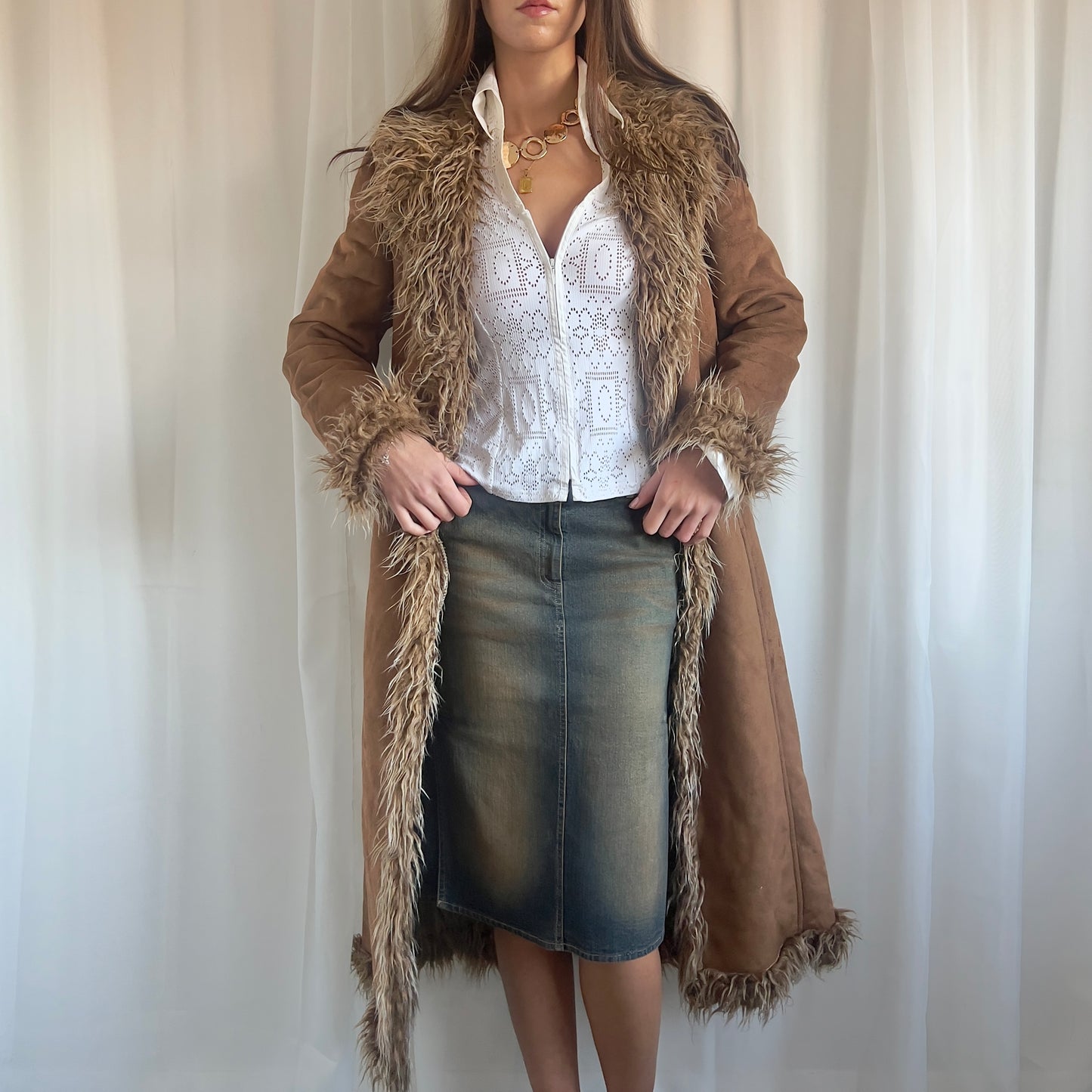 90s Faux Fur Afghan Jacket - Size L