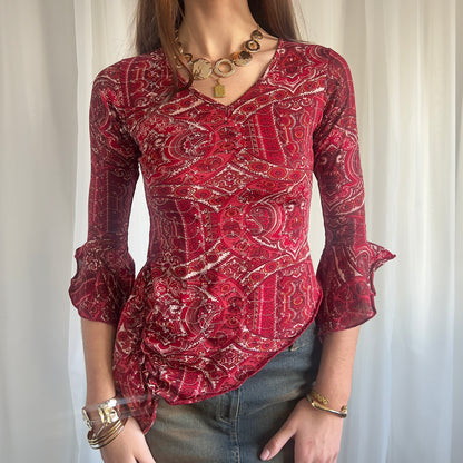 90s Paisley Asymmetric Top - Size S