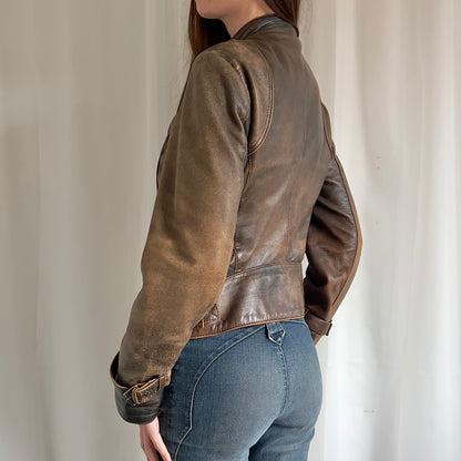 90s Leather Double Zip Jacket - Size M