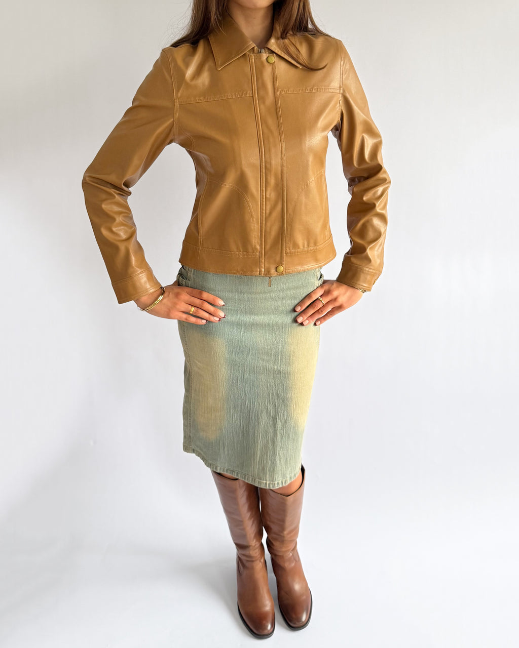 Faux Leather Double Zip Jacket - Size L