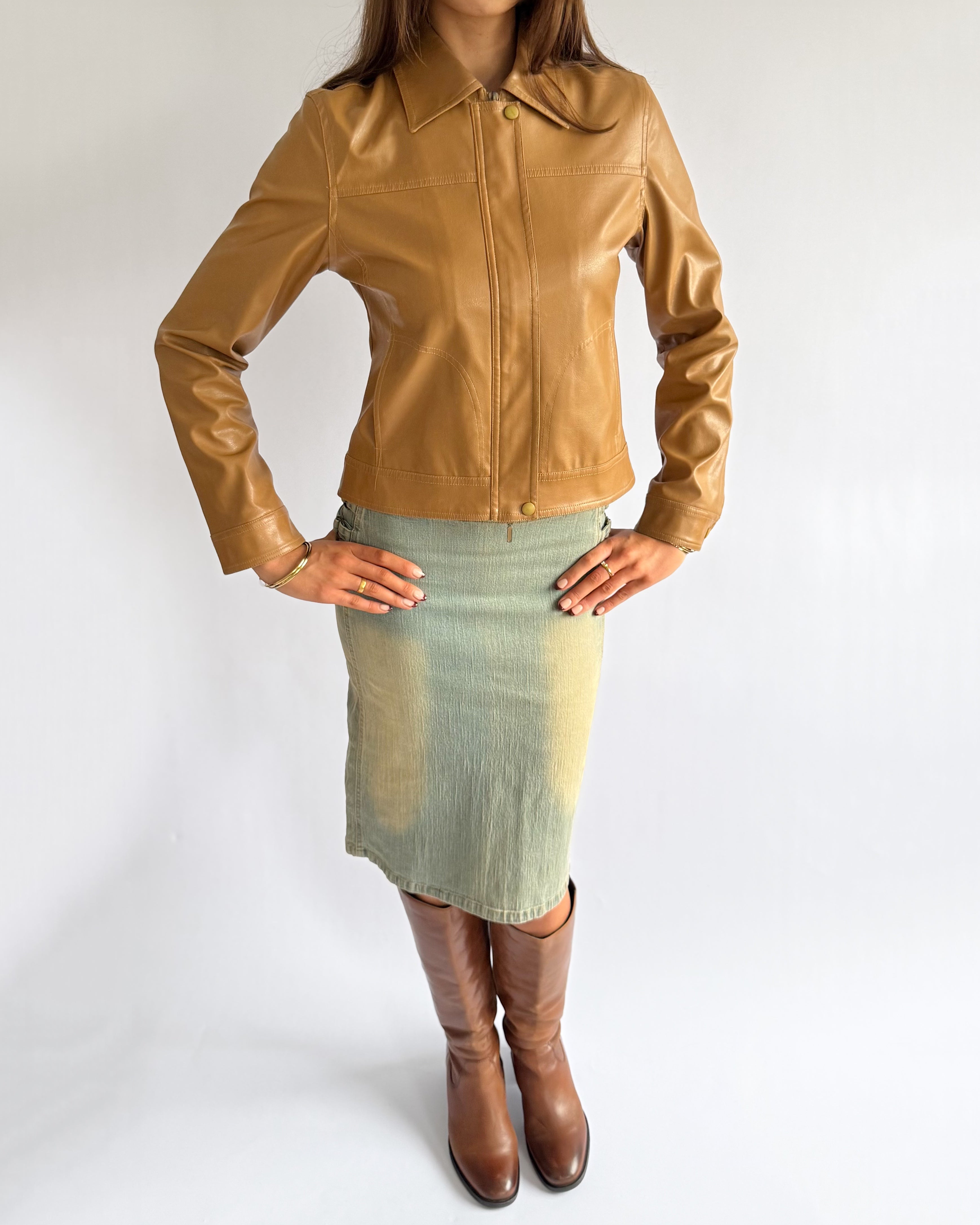 Faux Leather Double Zip Jacket - Size L