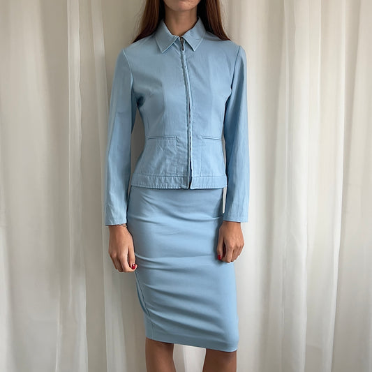 90s Zip Jacket & Midi Skirt Suit Set - Size S