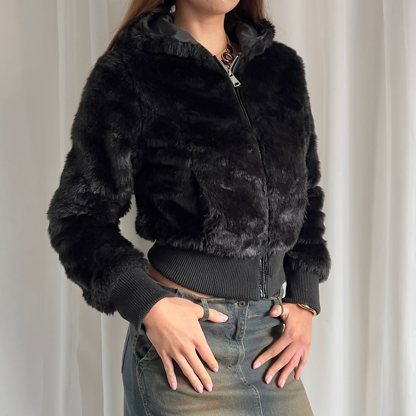 00s Faux Fur Zip Jacket - Size M