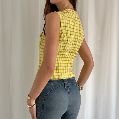 90s Plaid Button Up Crop Top - Size S