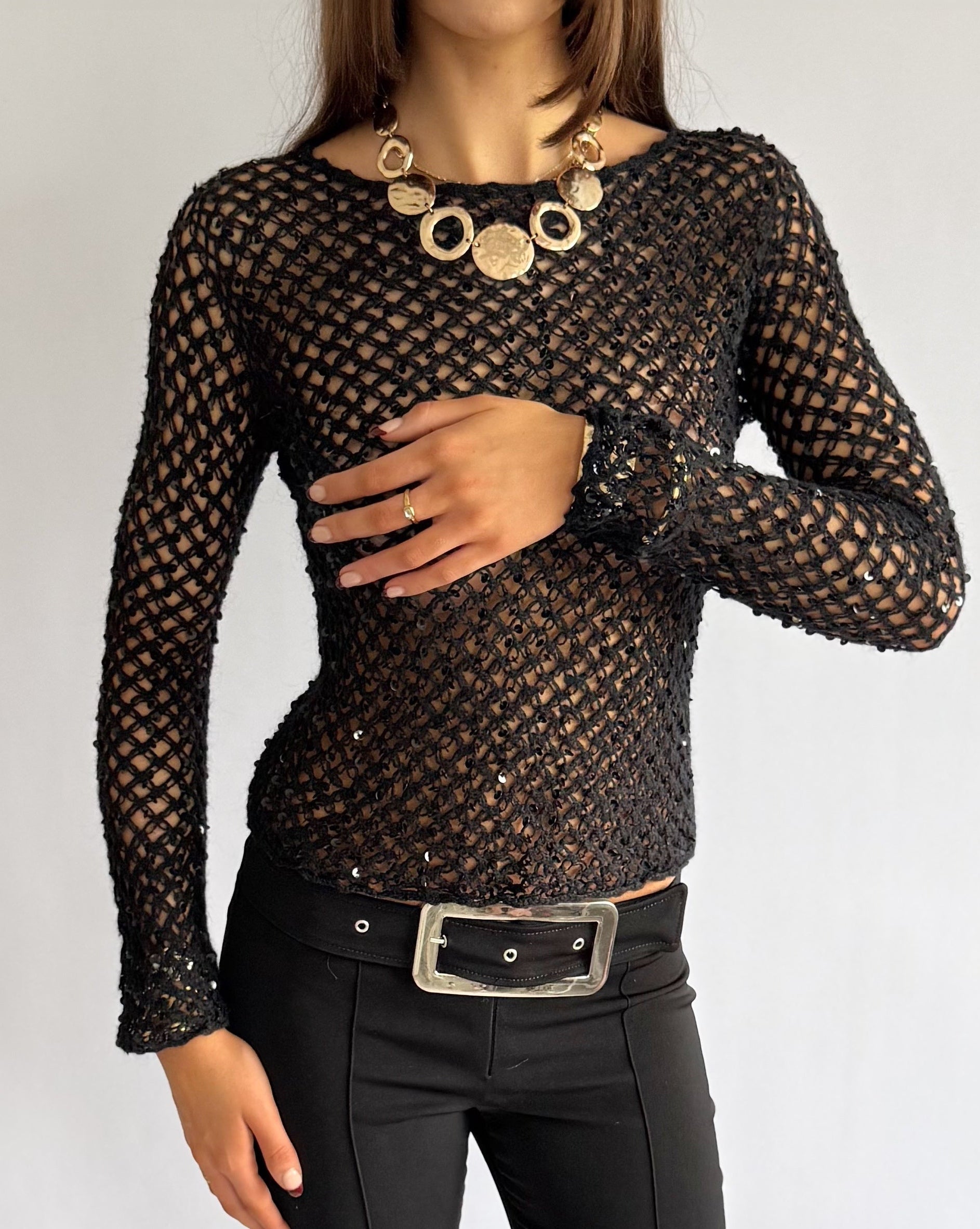 Sheer Knit Sequin Sweater - Size XS