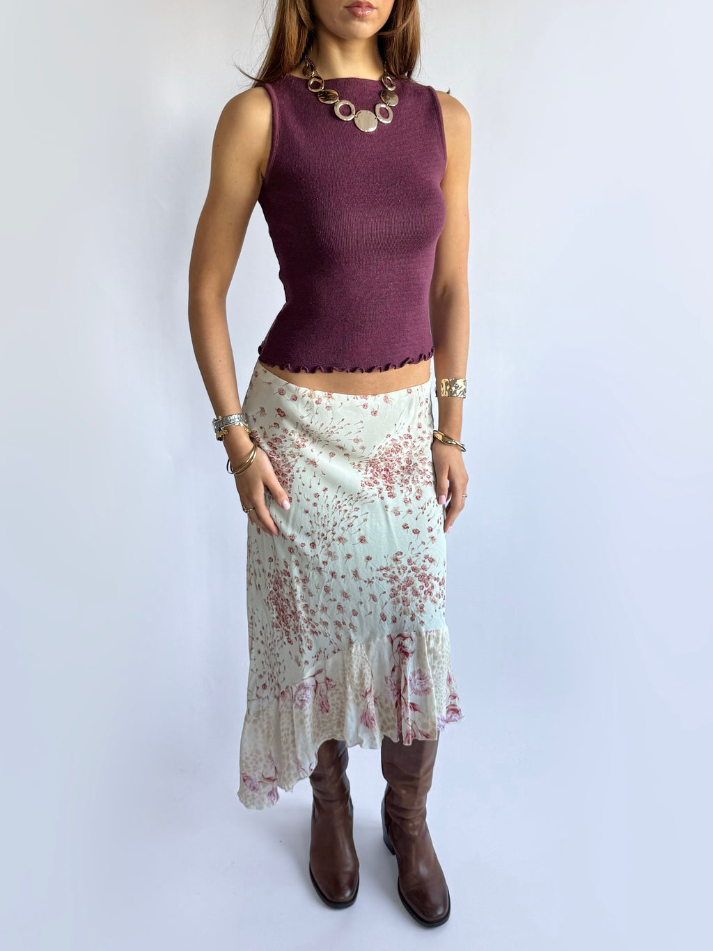 Floral Asymmetric Midi Skirt - Size S