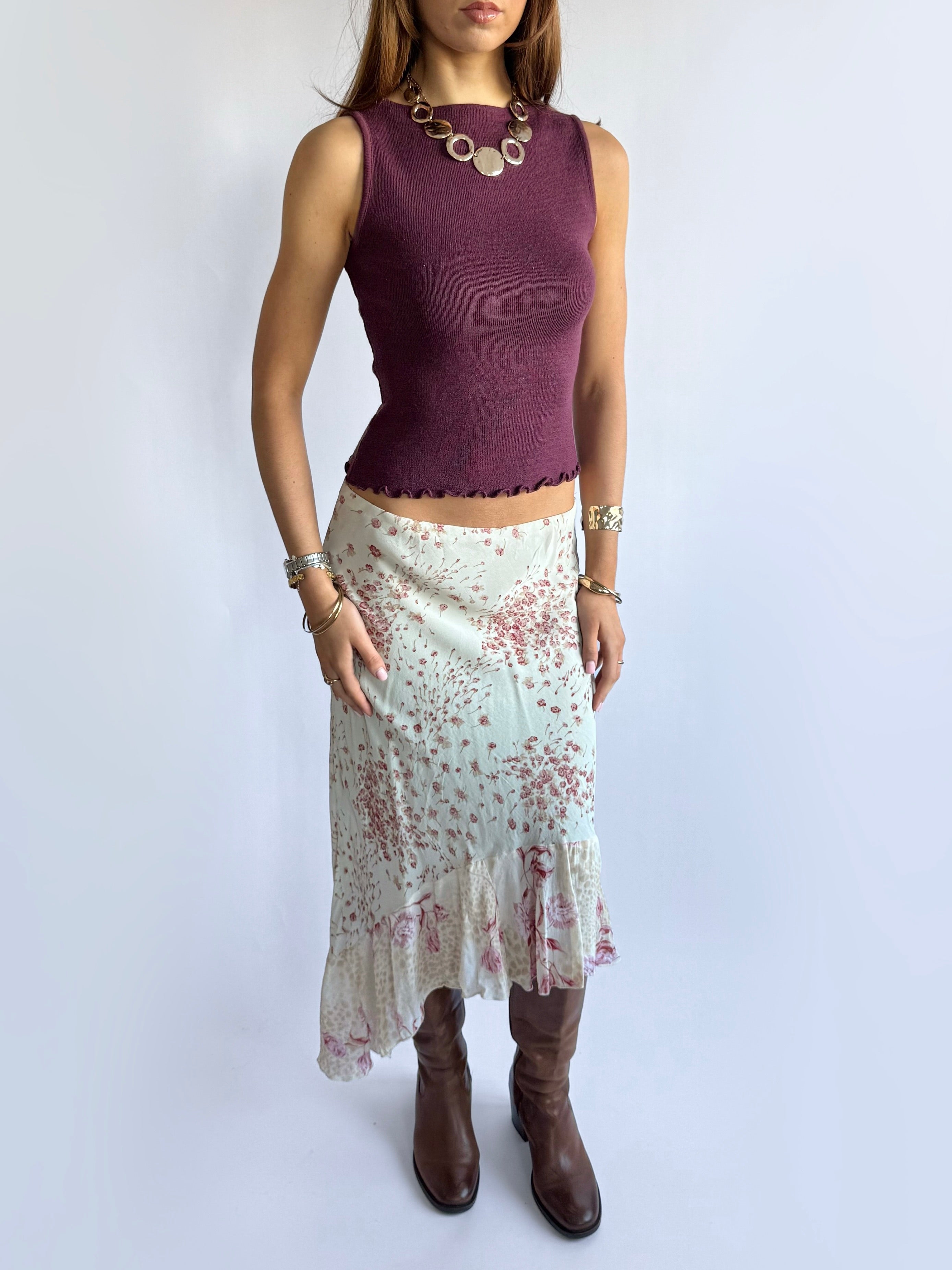 Floral Asymmetric Midi Skirt - Size S