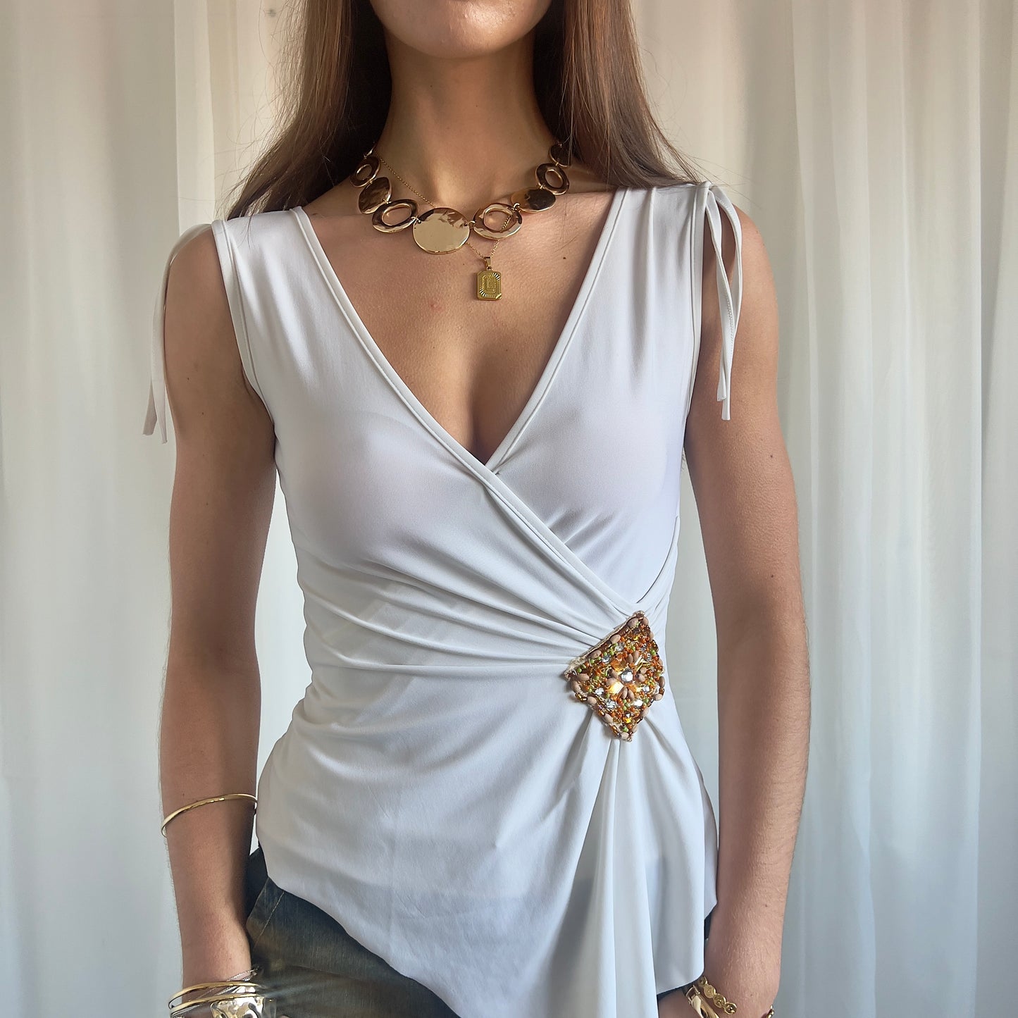 90s Asymmetric Beaded Cami Top - Size M