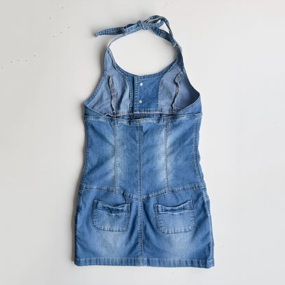 00s Denim Halter Mini Dress - Size XS