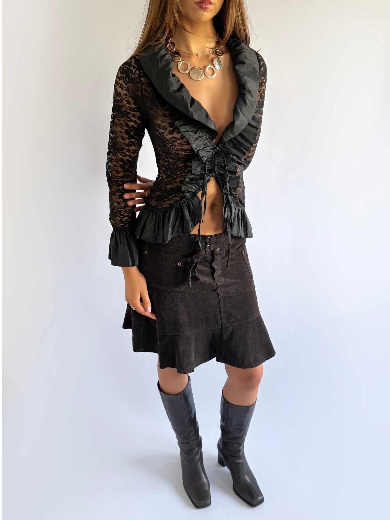 Corduroy Buckle Midi Skirt - Size L